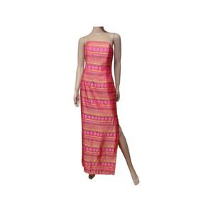1990s Jessica McClintock Gunne Sax Pink & Gold Geometric Strapless Gown Size 9